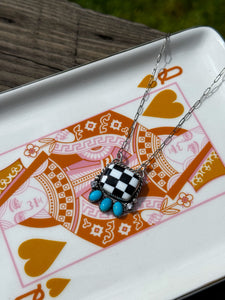 Checkered, Turquoise & CZ Necklace